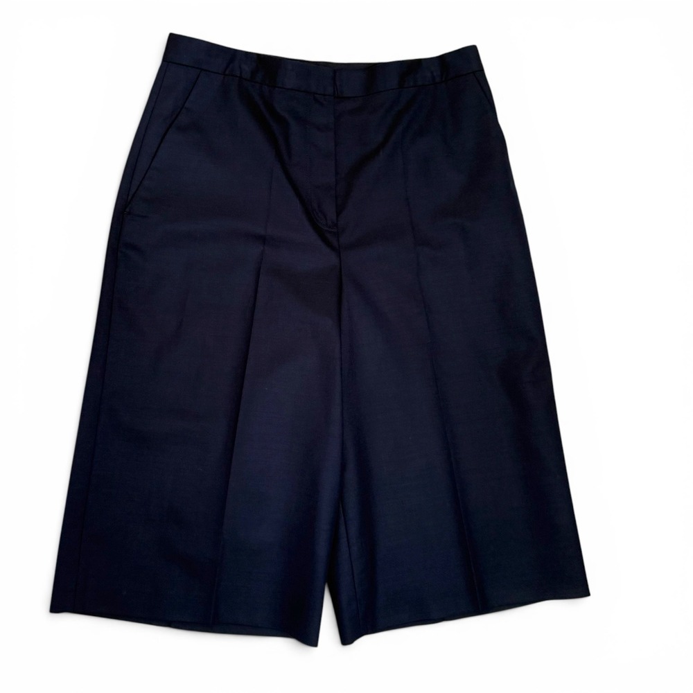 COS Wide Leg Culottes Shorts Womens 12Navy Blue Wool Blend High Rise Pleated
